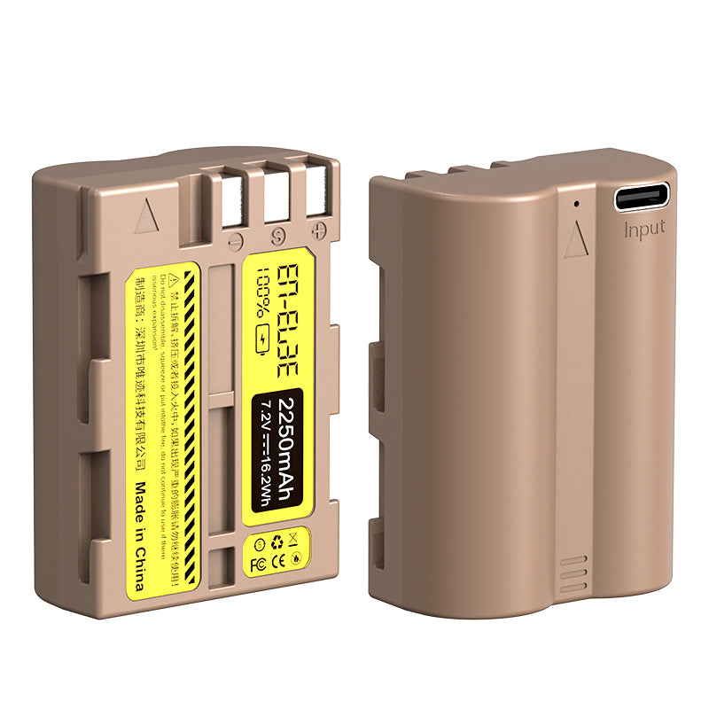 UlanziニコンEN-EL3Eタイプのリチウムイオンバッテリー（USB-C充電ポート付き、2250mAh）3290
