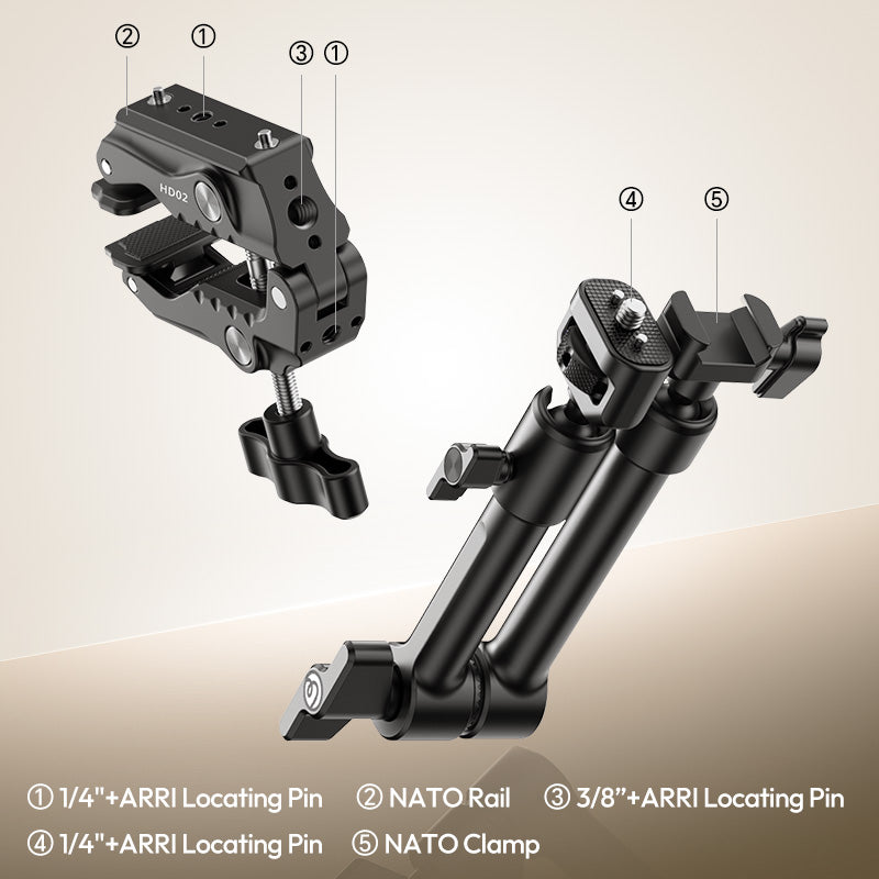 Ulanzi HD02 マジックアームキットの1/4インチ・3/8インチARRI位置決め穴・NATOレール対応インターフェース
